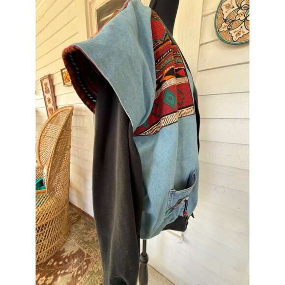Vintage 80's handmade Southwestern-style denim jacket/sweatshirt Womens XL - Picture 10 of 16
